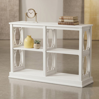 47" Solid Acacia Wood Console Table - 3-Tier Entryway Sofa Table with CNC Cutout Details - Clean White Finish