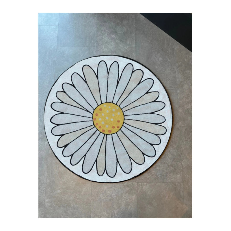 Daisy Figured Printed Round Carpet, Round 3'4"