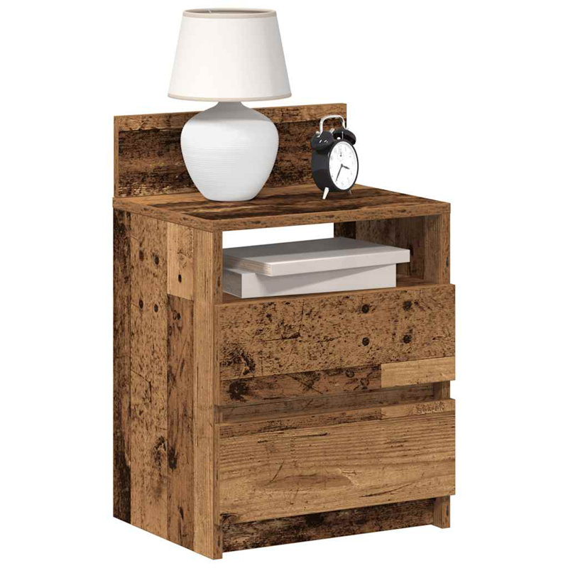 Ryllan 40cm W Manufactured Wood Bedside Table, Reclaimed Wood, Set of 2