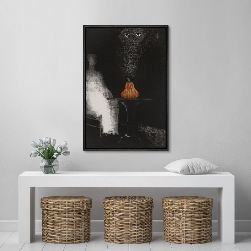 Moody Skull Moody, gothique foncé, citrouille, illustrations, art moderne, rustique, H 24 po x l 16 po, Cadre noir
