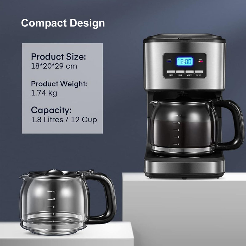 Coffee Maker, Filter Coffee Machine with Timer, 1.5L Programmable Drip Coffee Maker, 40min Keep Warm & Anti-Drip System, Reusable Filter, Fast Brewing Technology, 900W (Coffee Maker)