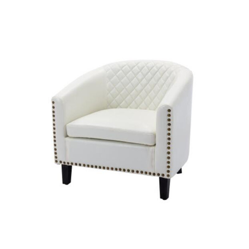  Chaises demi-tonneau Jerelle COOLMORE avec accoudoirs rembourrés, têtes de clous et pieds en bois massif , Cuir PU blanc
