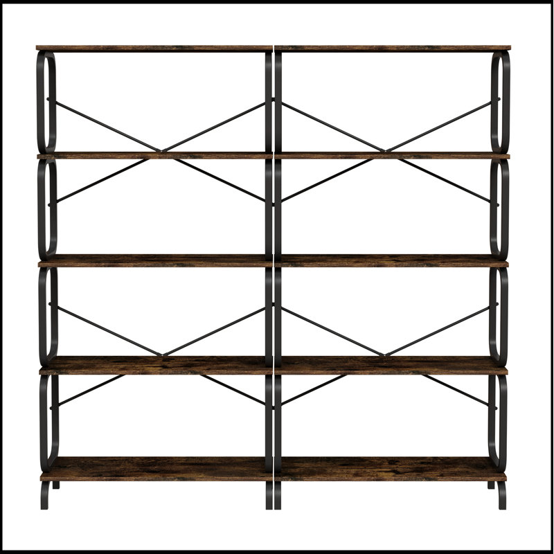 5-Tier Industrial Bookshelf, Rustic Brown Tall Bookcase with Open Wood & Metal Design - Vintage Storage Organizer for Books, CDs, Movies