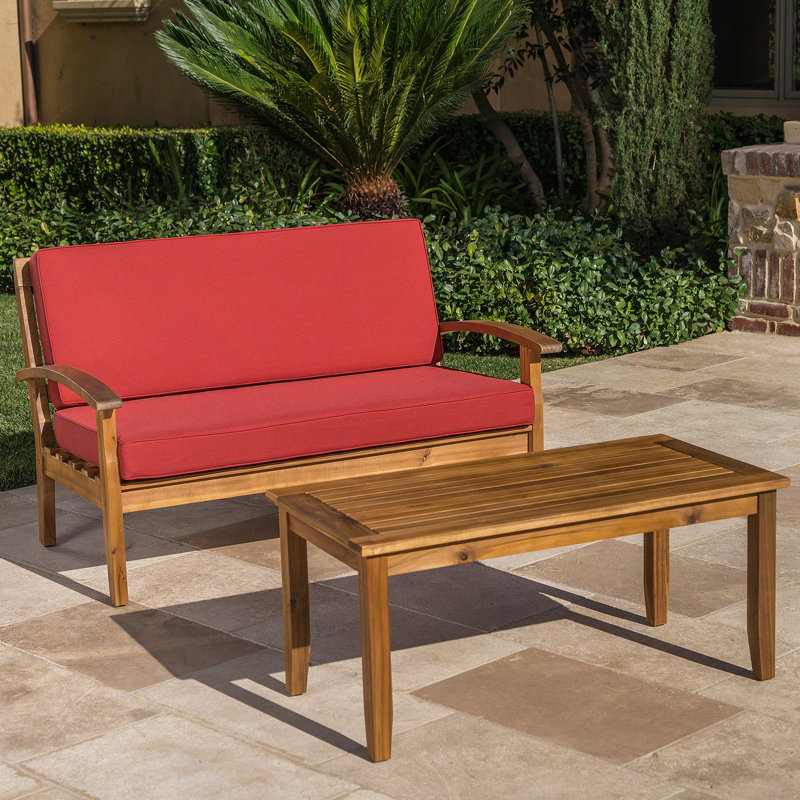 Causeuse avec table basse pour l'extérieur, Teck