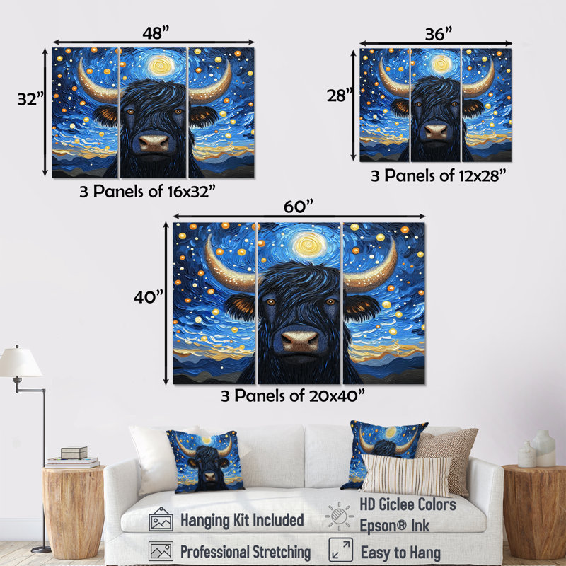 Adalee - ensemble d'art mural Yaks, H 32 po x l 48 po, Toile tendue, Ne s’applique pas