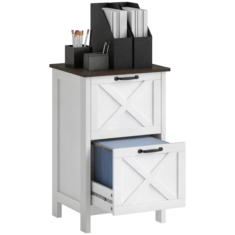 Classeur vertical vertical à 2 tiroirs, armoire de rangement rustique pour dossiers de format lettre et format A4, White