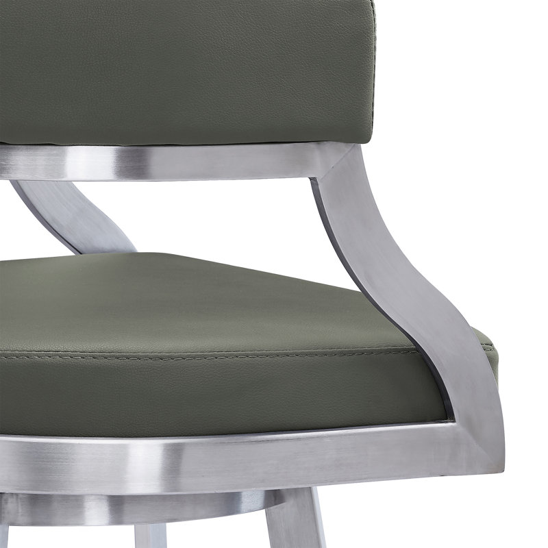 Dehn Modern Swivel Counter or Bar Height Barstool with Open Back and Footrest in Metal and Faux Leather, Gray