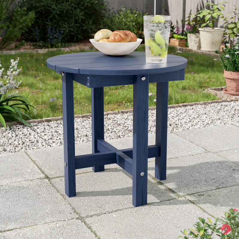 Round Outdoor Side Table, HDPE Small Adirondack End Table, Easy Clean Patio Side Table for Backyard, Pool, Porch, Garden and Lawn
