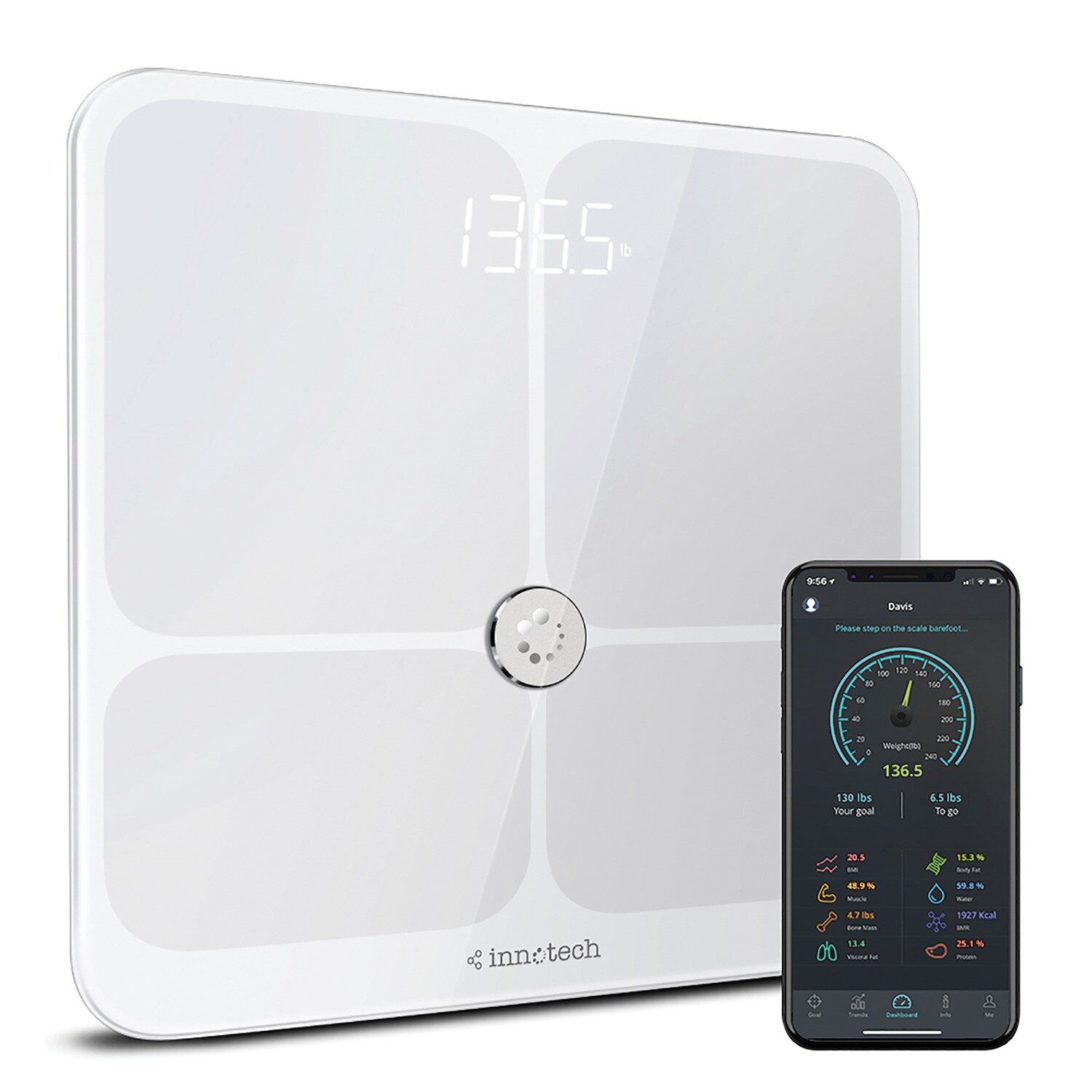 Greater Goods Premium Bluetooth Smart Scale measures your BMI