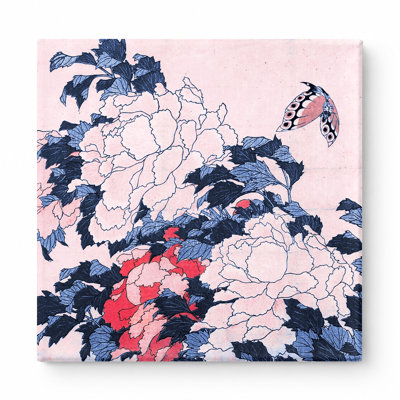 Peonies and Butterfly (c. 1833) — Square Canvas Wall Art