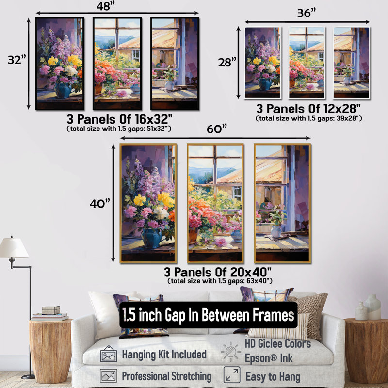 «Mauve Floral Ranch», art mural, Cadre flottant noir, H 32 po x l 48 po