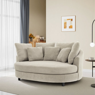 Fauteuil demi-tonneau surdimensionné de 70,1 po de largeur, fauteuil rond moderne avec coussins