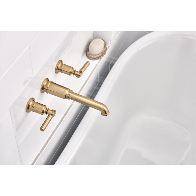 Invari Two-Handle Wall Mount Tub Filler, Polished Chrome, Cross