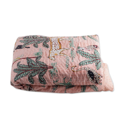 Novica Handmade Jungle Storey Kantha Embroidered Cotton Bedspread (Queen)