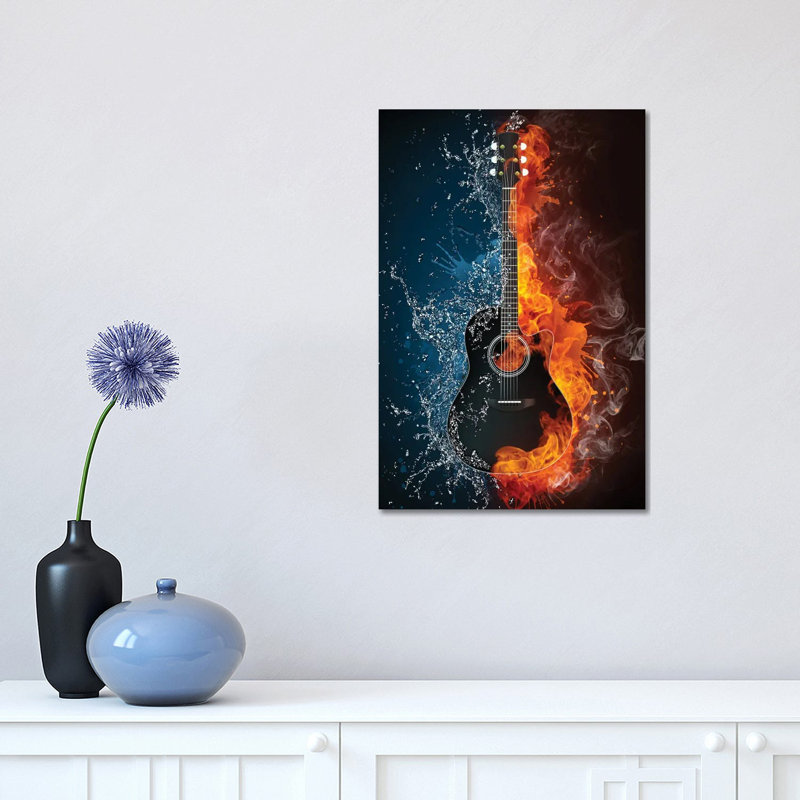 Acoustic Guitar Fire And Water - Print on Canvas, Wrapped Canvas, 66.04 cm H x 45.72 cm W x 1.91 cm D