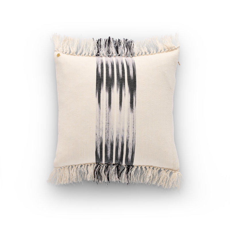 Peshtemal Ikat Piping Cushion, Cream/Black