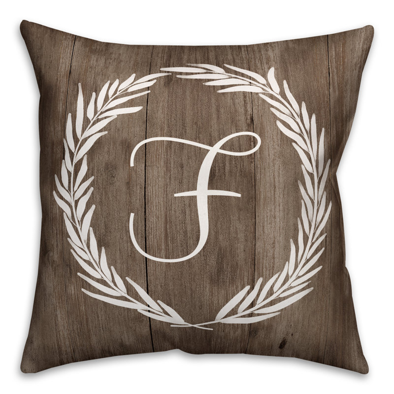  Wreath Initial Throw Pillow, F