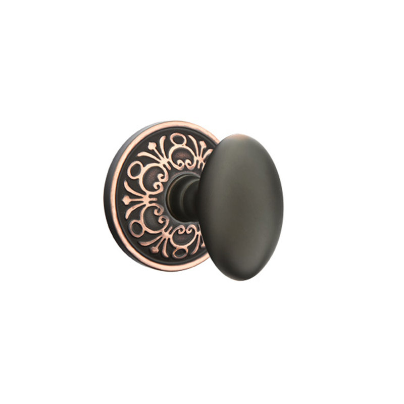 Ensemble de boutons de passage Emtek avec rosette Lancaster et bouton d'œuf, Bronze frotté à l'huile