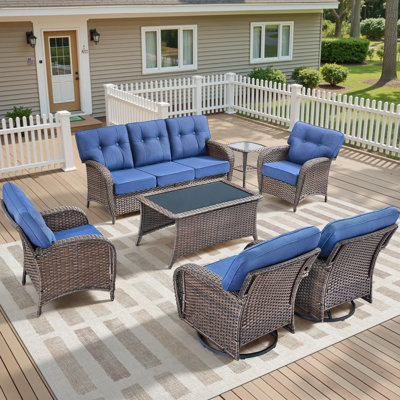 7-Piece Patio Furniture Set, All-Weather Outdoor Seating Set With Swivel Glider Chairs & Coffee Table