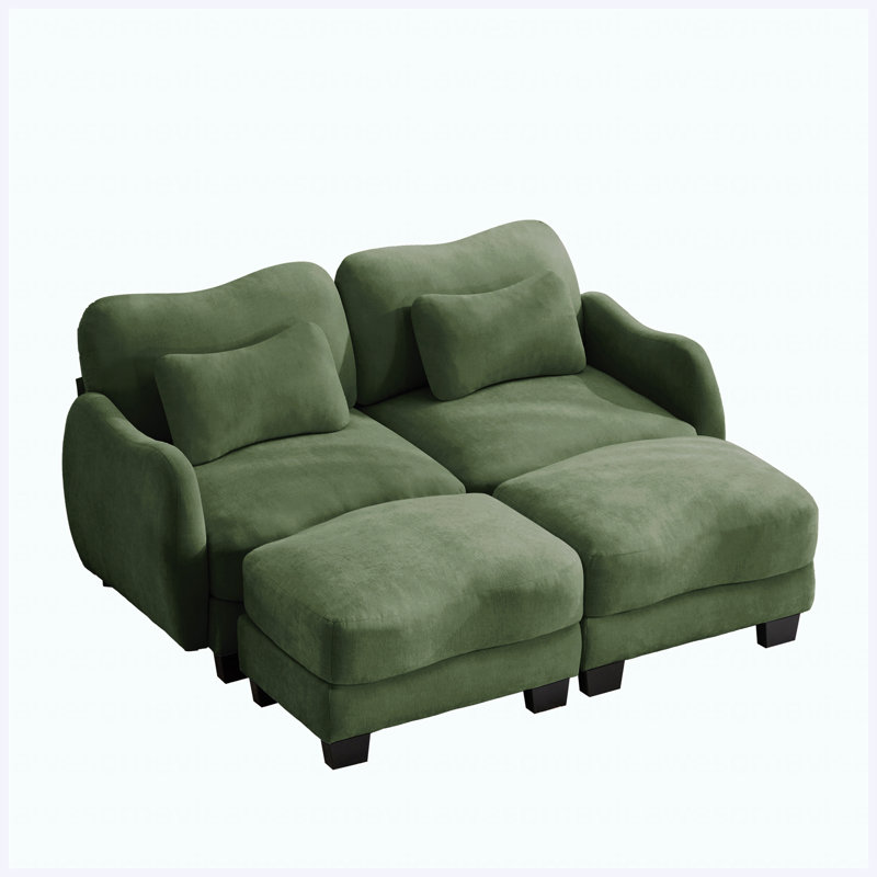 Canapé de soutien en chenille avec coussin de taille et repose-pieds mobile Chenille, Chenille verte