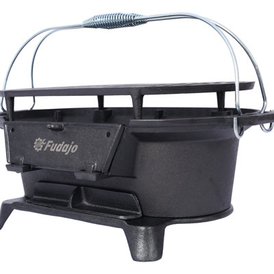 Cast Iron Grill - Compact Portable For Barbecues And Hunting Heat Retaining, Enameled, With Removable Grates Temperature Control Vent Picnics Scratch- Enamel Surface, Built-In Handles
