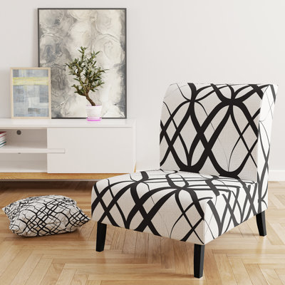 Fauteuil de chambre rembourré motif géométrique monochrome III - Mid-Century