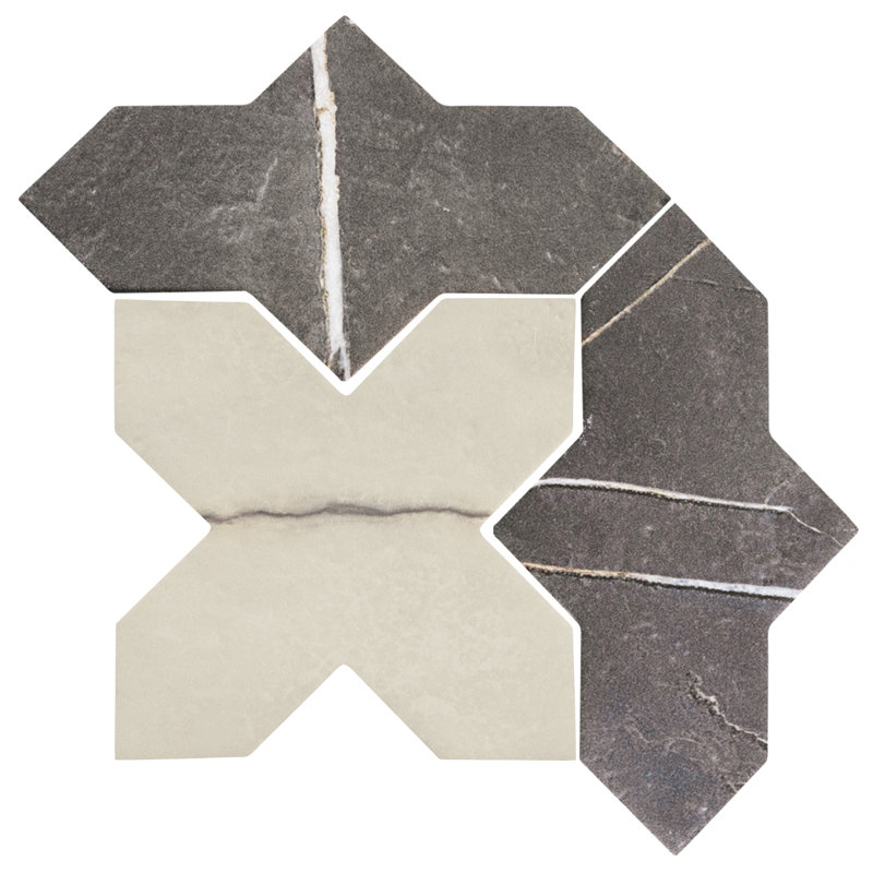 Istanbul Templar Shield With Cross 8-3/8 In. X 8-3/8 In. Porcelain Floor And Wall Tile Kit, Black/White