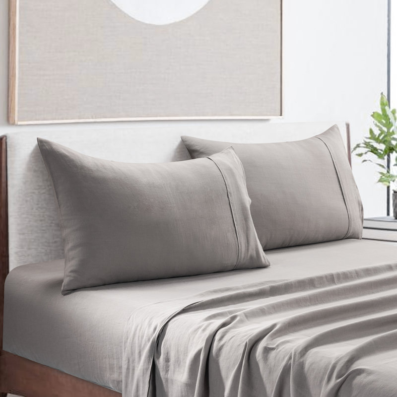 Gray Stone Washed Linen King Pillowcase Set