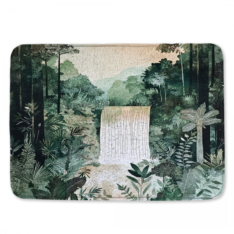 Dense Forest Waterfall Bath Mat, 24in W x 17in L