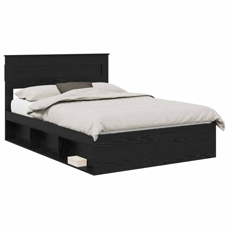 Solid Wood Bed Frame, European Double (140 x 200 cm), Smoked Oak