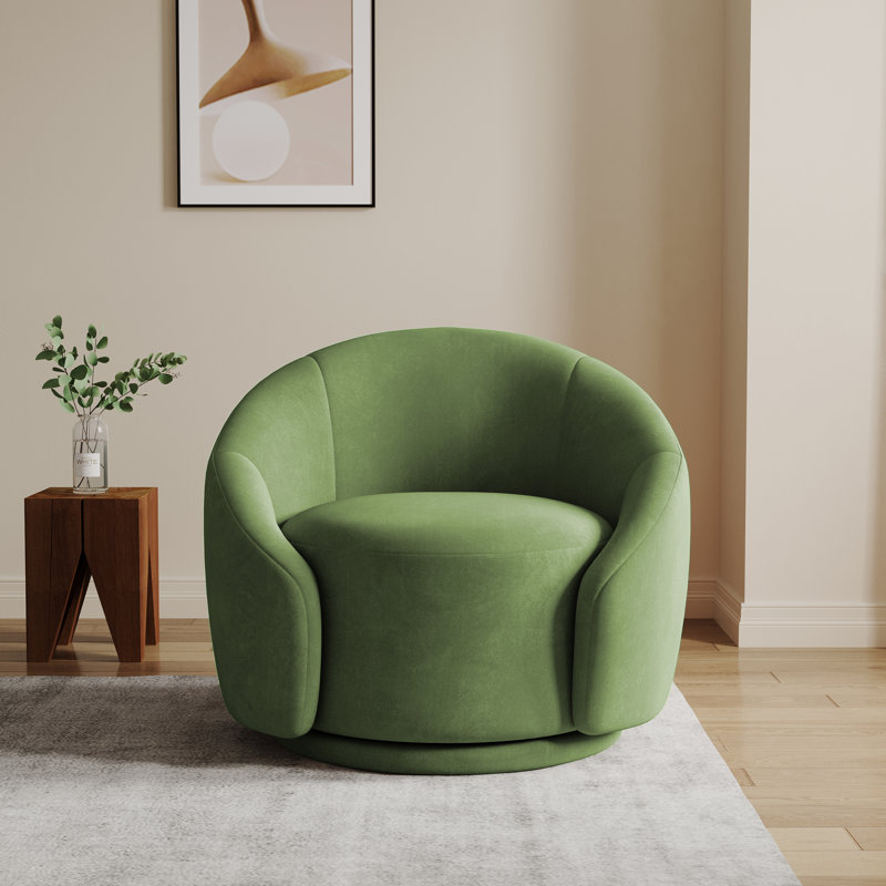 Fauteuil demi-tonneau pivotant rembourré Aunna, Velours vert