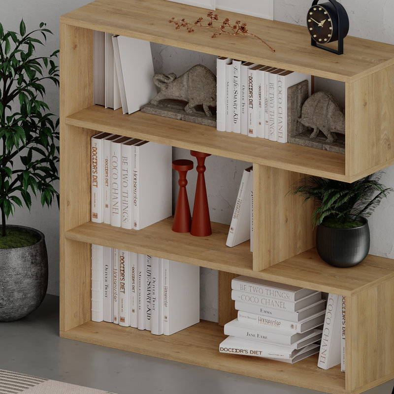 Bibliothèque géométrique H 35 "x l 37", Chêne
