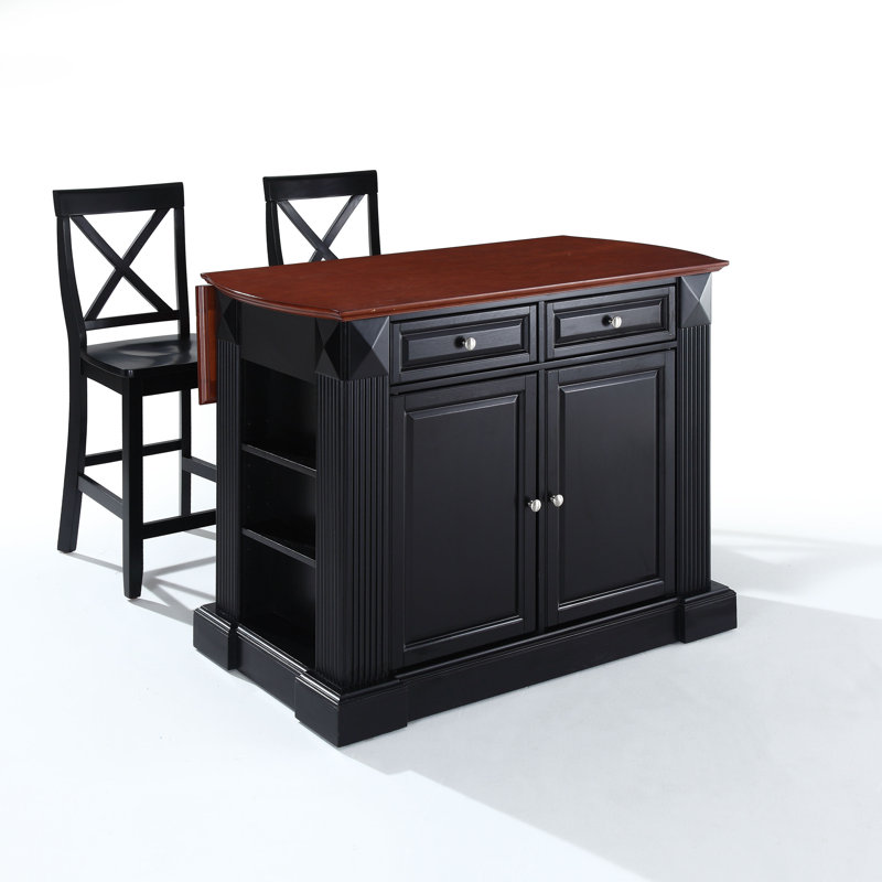 Diamondback Wood Kitchen Island Set, Black