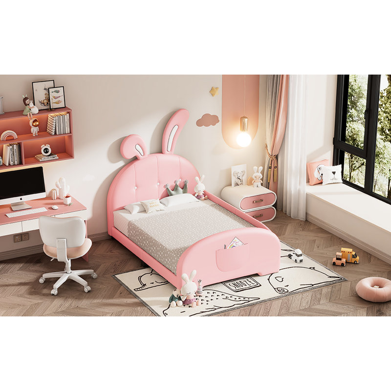 Lit plateforme tapissier simple avec tête de lit et lit rose durable, Rose
