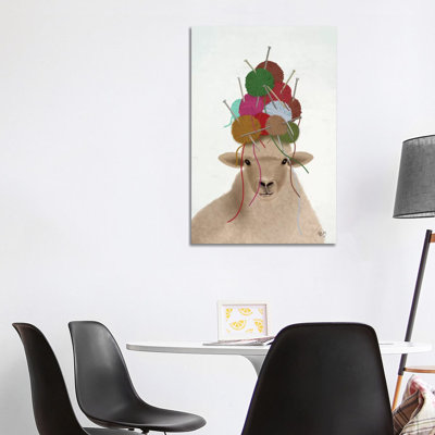 Sheep With Wool Hat, Portrait by Fab Funky - Wrapped Canvas Gallery-Wrapped Canvas Giclée
