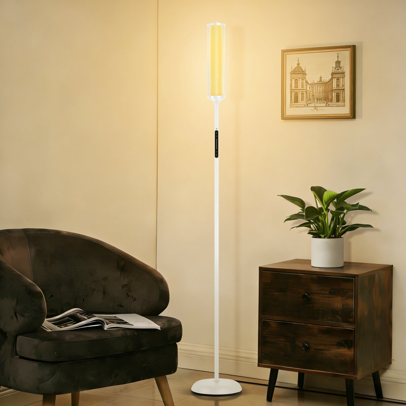 Lampe intelligente sur pied en métal 66,14 po RGBCW avec interrupteur tactile et télécommande, Blanc