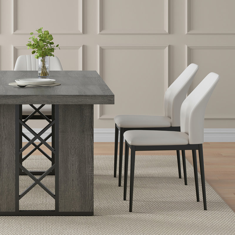 7 Piece Dining Table Set For 6-8 People,Rectangle Kitchen Table With Chairs For Dining Room, Gray, White