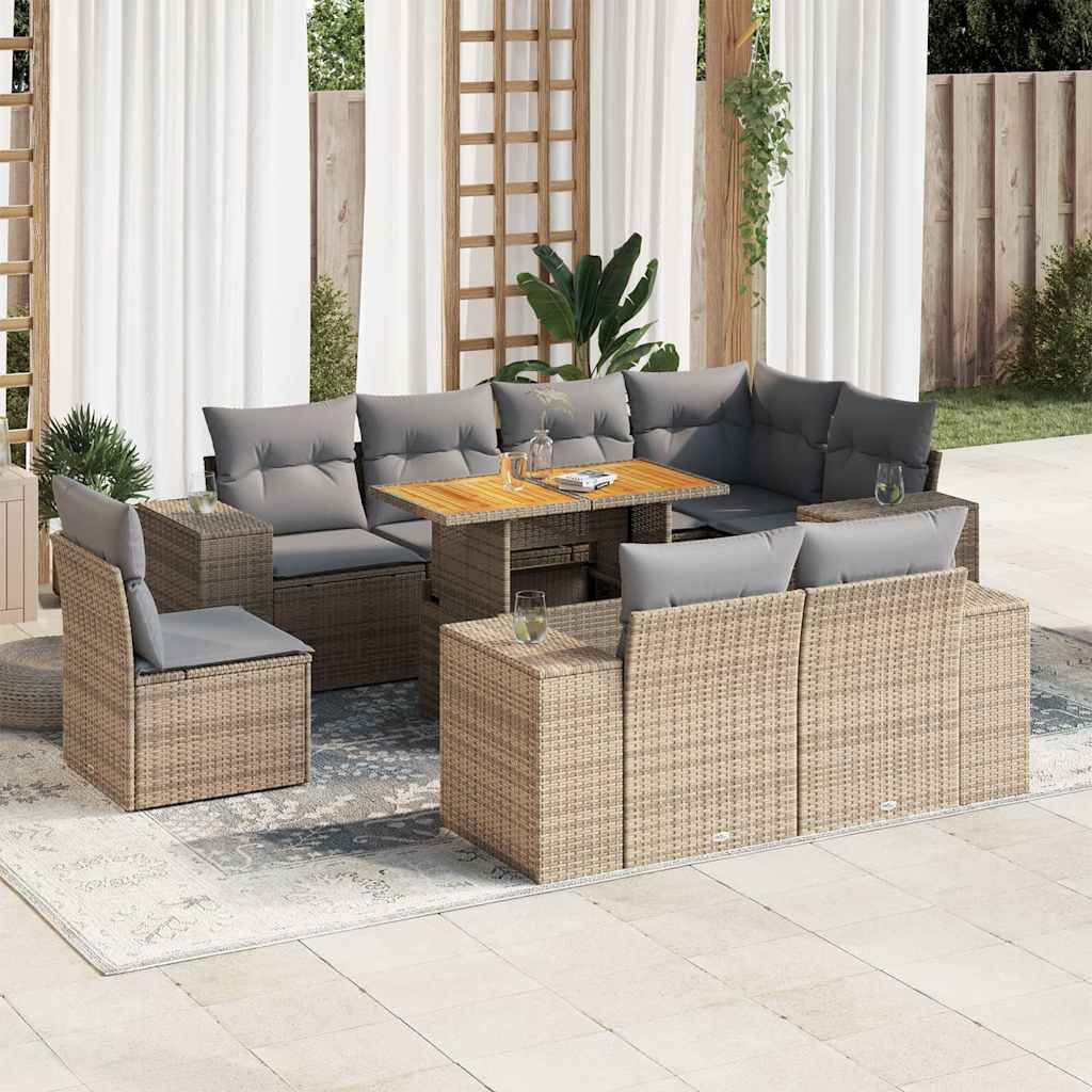 Vidaxl 9-Tlg. Garten-Sofagarnitur Mit Kissen Schwarz Poly Rattan