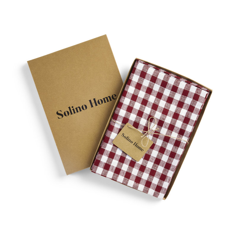 Gingham Check - 100% Pure Linen Dinner Napkins, Burgundy