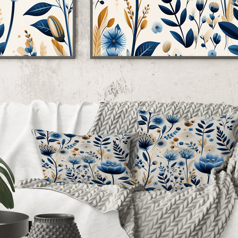 Nordic Blue Bloom Scandinavian Floral - Coussin à imprimé floral