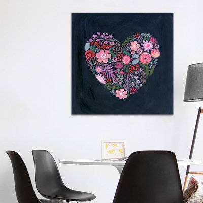Floral Heart On Navy by Stephanie Corfee - Gallery-Wrapped Canvas Giclée on Canvas