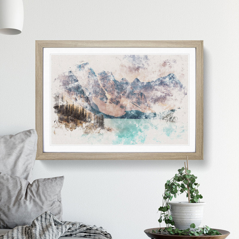 Mountains by Lake Moraine Canada - Framed Print, 62cm H x 87cm W x 2cm D, Oak Framed