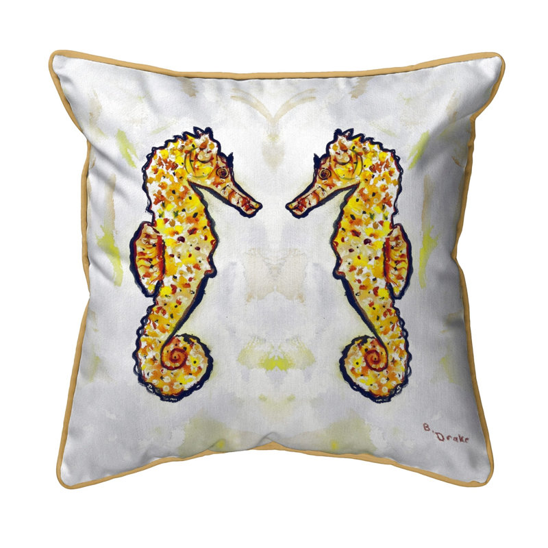 Coussin extérieur Gold Sea Horses, H 22 po x l 22 po