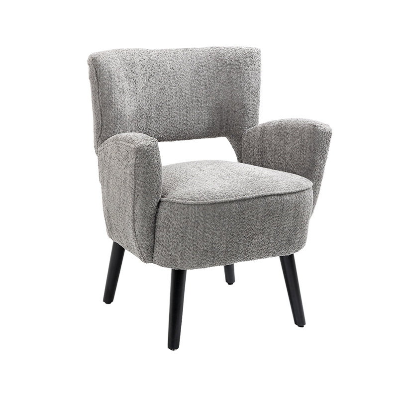 Sonette Accent Arm Chair with Upholstered Seat for Living Room, Gray Polyester Blend
