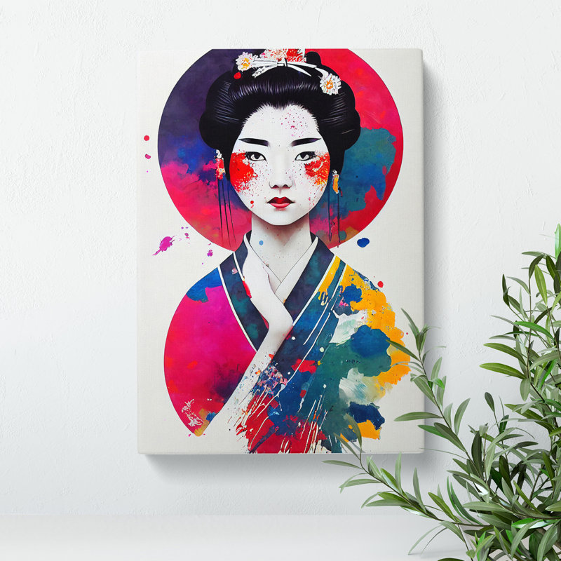Paint Drip Geisha No.2 - Wrapped Canvas, 50cm H x 35cm W x 3cm D