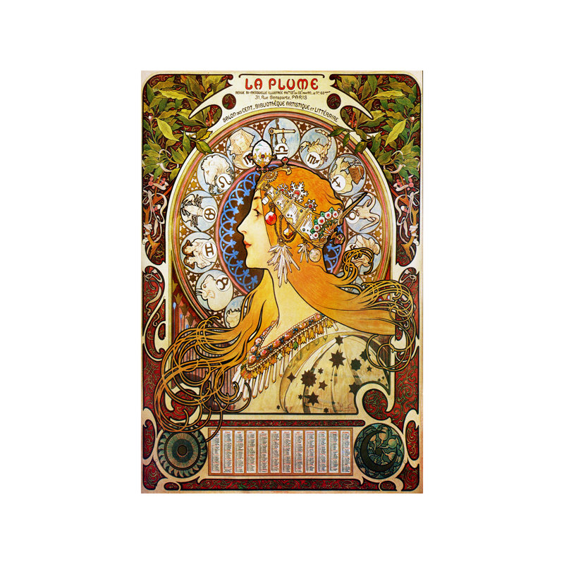 Zodiac (1896) by Alphonse Mucha - Floater Frame Painting on Canvas, 66.04 cm H x 45.72 cm W x 3.175 cm D, No Frame