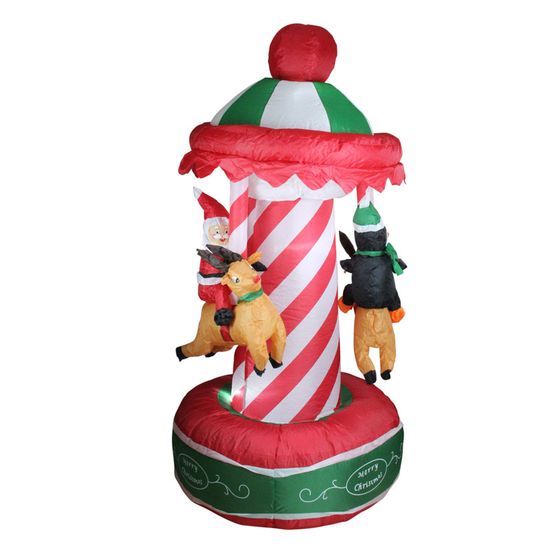 Décoration de jardin gonflable illuminé de 6,5 pi avec carrousel de Noël illuminé