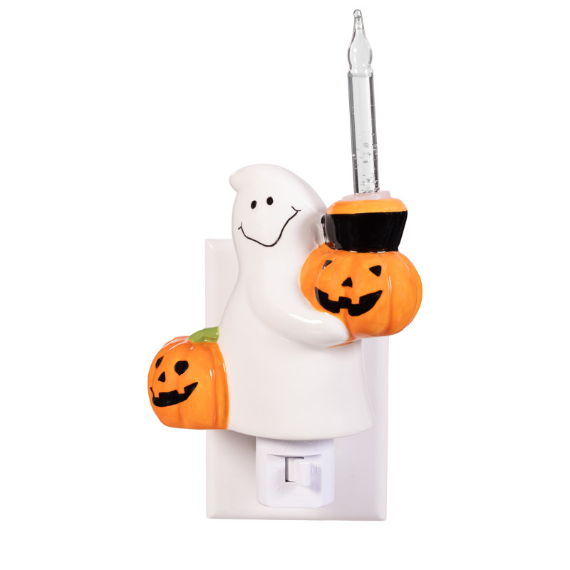 Haunted House Nightlight Ceramic Ghost with Bubbling Jack-O-Lantern