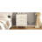 Upholstered Wooden Nightstand With 3 Drawers And Metal Legs&Handles, Bedside Table With Marbling Stickers Worktop - Beige-1786089088