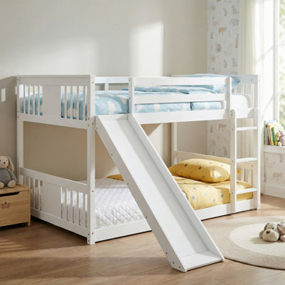 Solid Wood Full Over Full Bunk Bed with Ladder with Slide for Bedroom